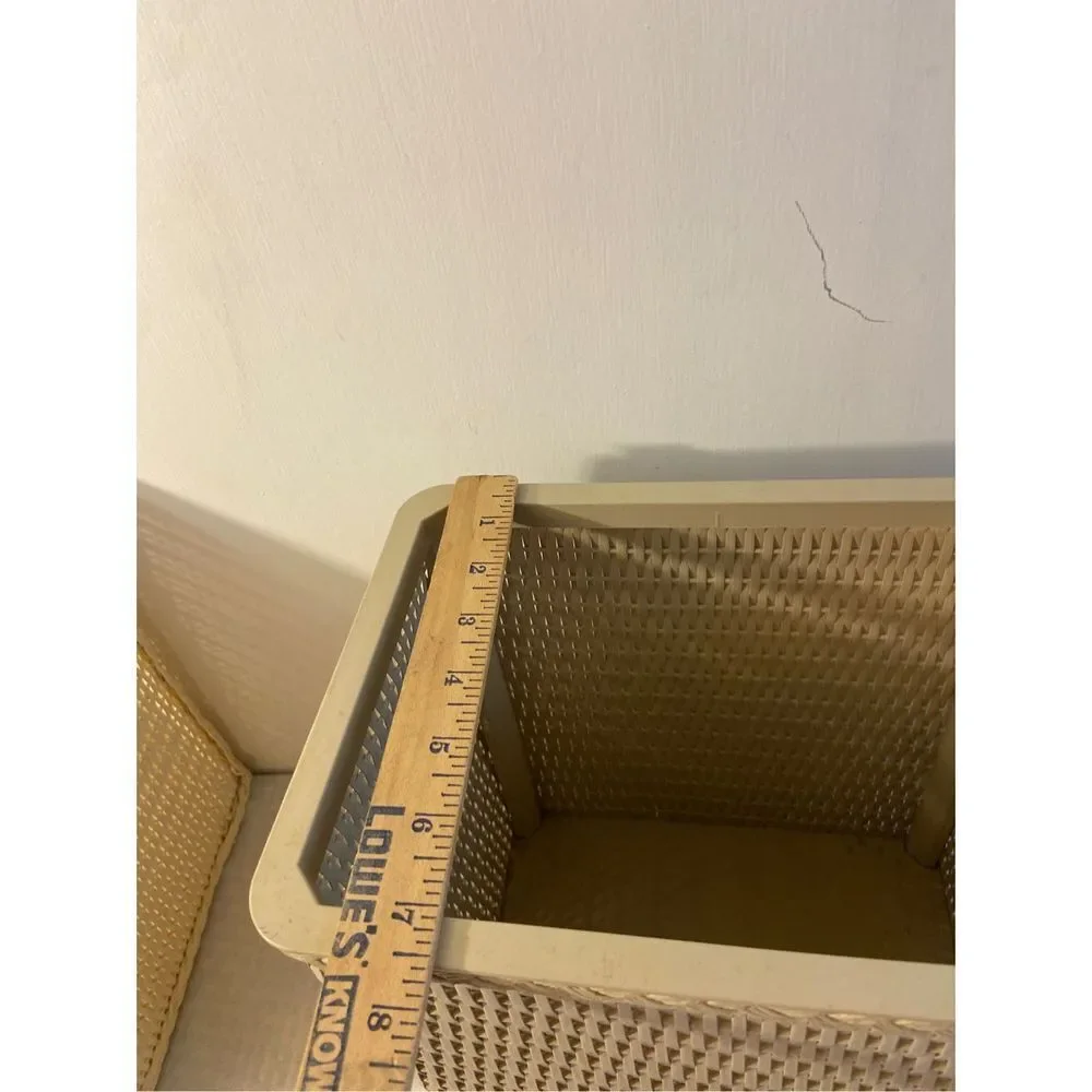 Gray faux wicker bathroom‎ trash can Vintage Retro
